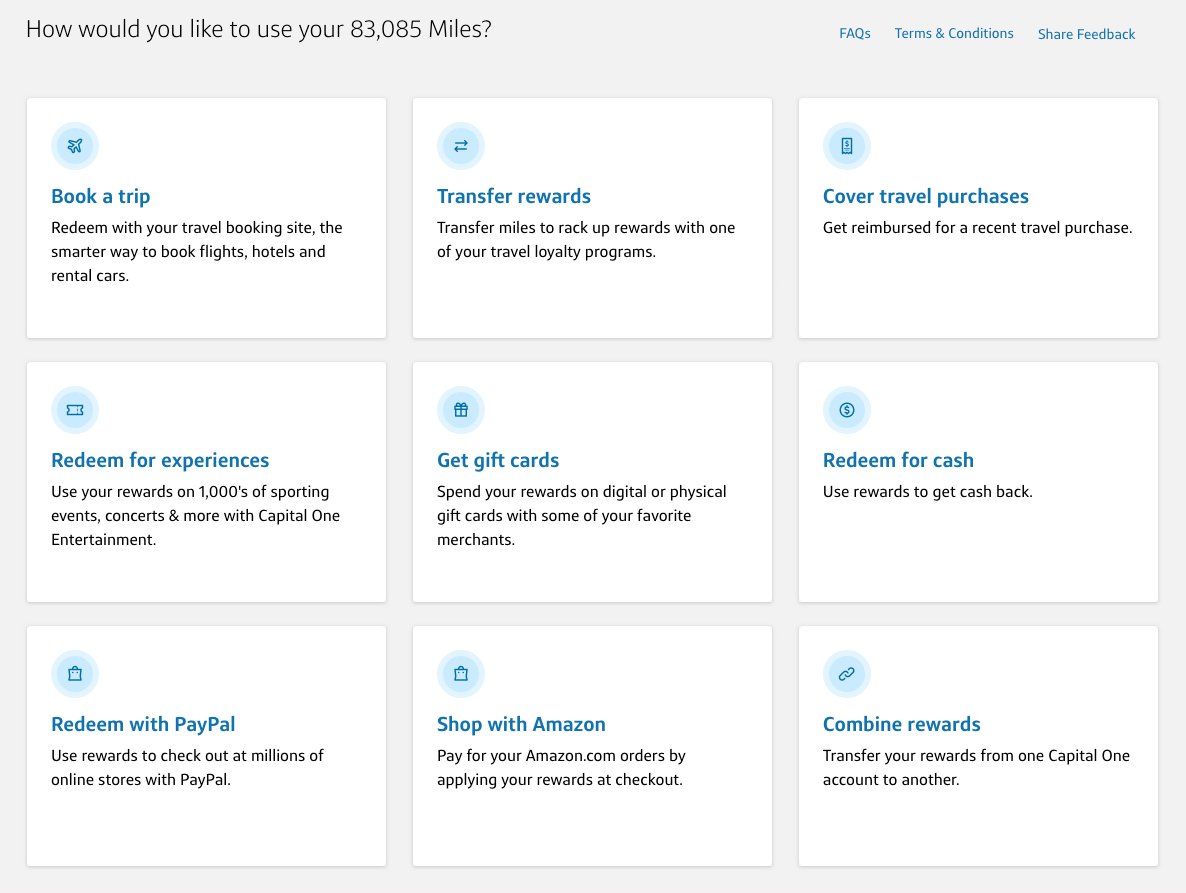 Capital One fixed value redemption options